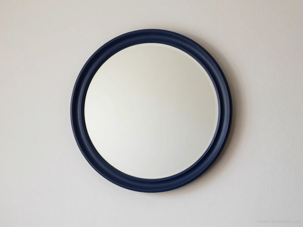Round decorative mirror with navy frame