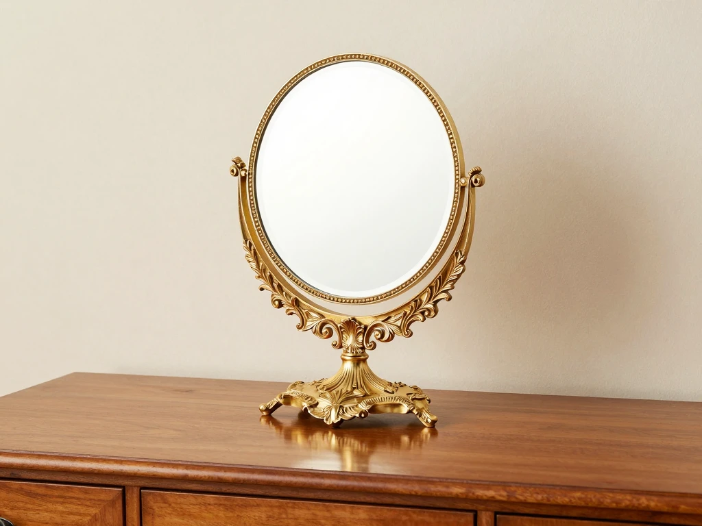 Tabletop vanity mirror with gold stand